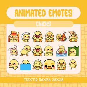 18 Kawaii Yellow Chick Animated Emotes for Twitch and Discord, Cute Duck Reaction Emote Pack for Funny, Playful and Silly Stream Themes