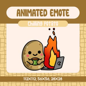 Kawaii Chilling Potato Animated Emote for Twitch and Discord, Funny Potato Food Emote for Relaxed and Quirky Streams