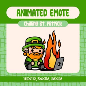 Kawaii Chilling St. Patrick Animated Emote for Twitch and Discord, Funny and Festive Emote for St. Patrick&#39;s Day Streams