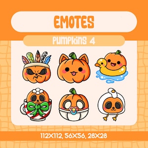 6 Kawaii Pumpkin Emotes Pack for Twitch and Discord, Adorable Halloween Reaction Emote Set for Cozy Fall Streams and Spooky Season Vibes