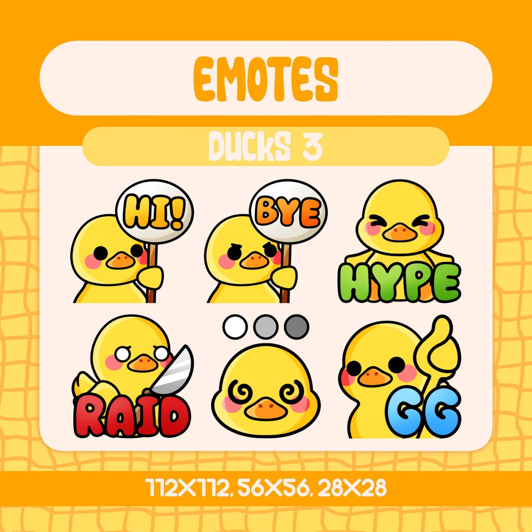 6 Kawaii Duck Emotes Pack for Twitch and Discord, Cute Yellow Duck ...
