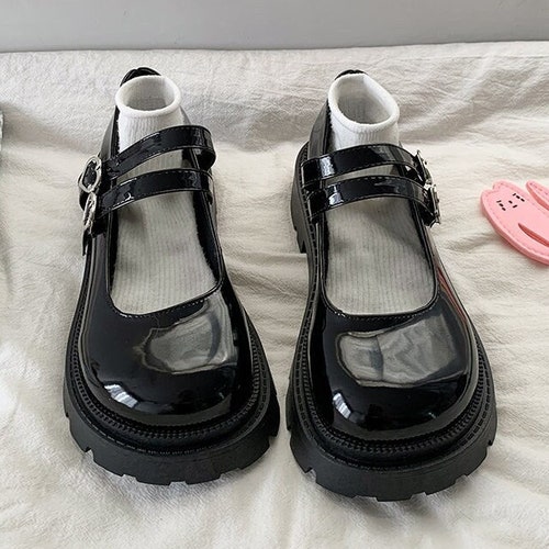 Shoes Black Platform Japanese Style High Heel Y2k School - Etsy