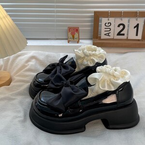 Shoes Black Platform High Heel Y2k School Bow - Etsy