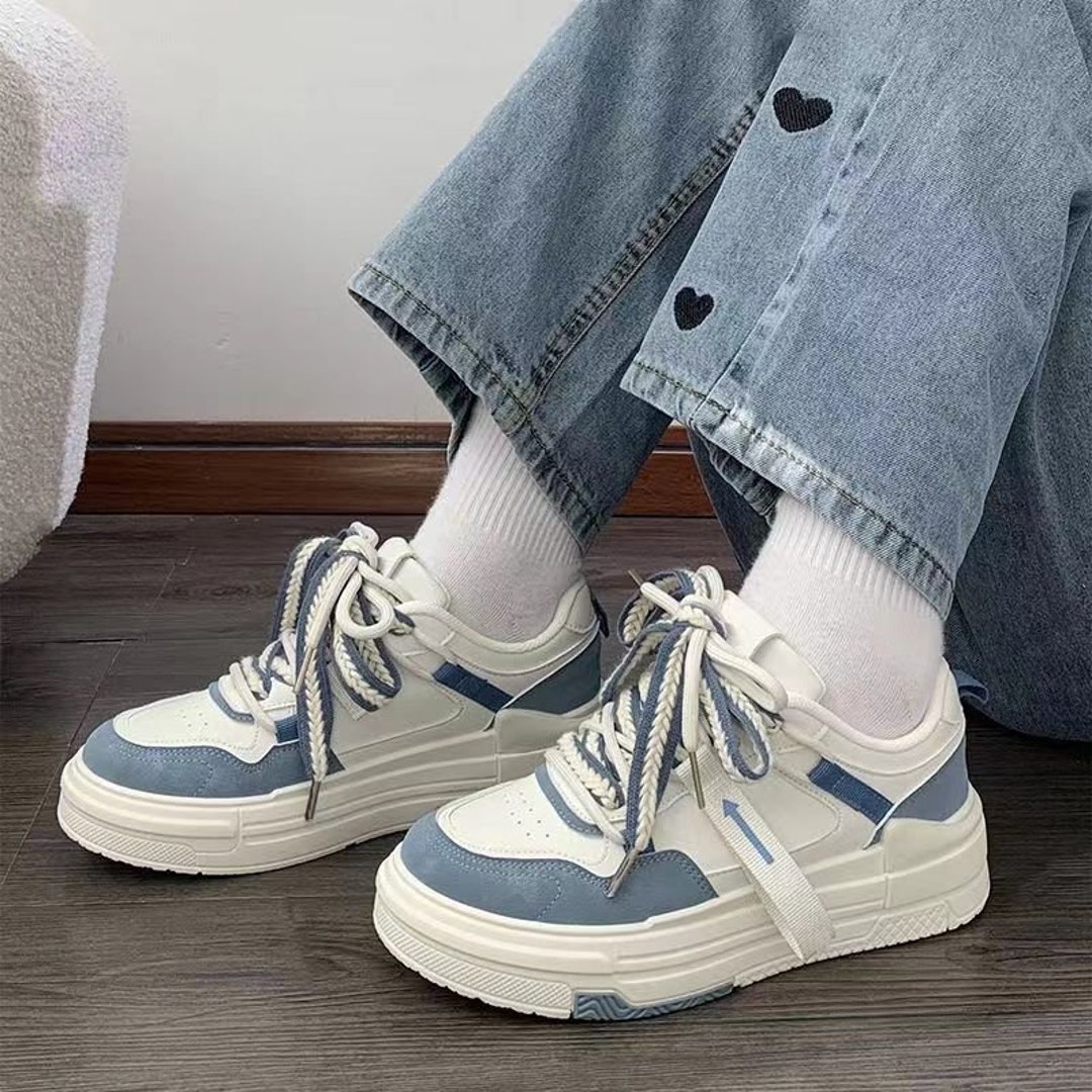 Kawaii Platform Sneakers Blue White Women's Sports Shoes - Etsy