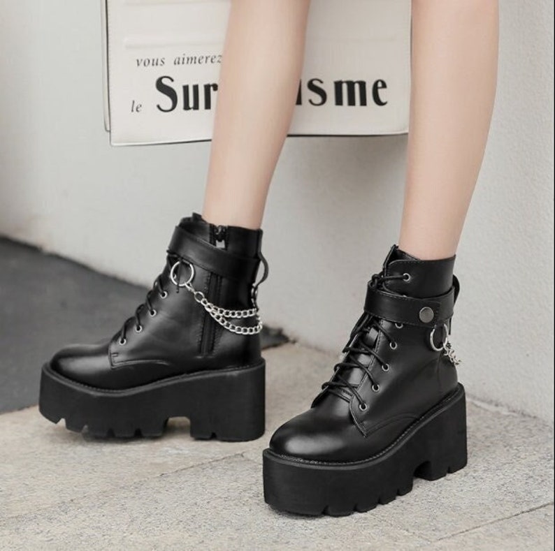 Gothic Boots Platform Boots Goth Platform Shoes Biker Boot Etsy