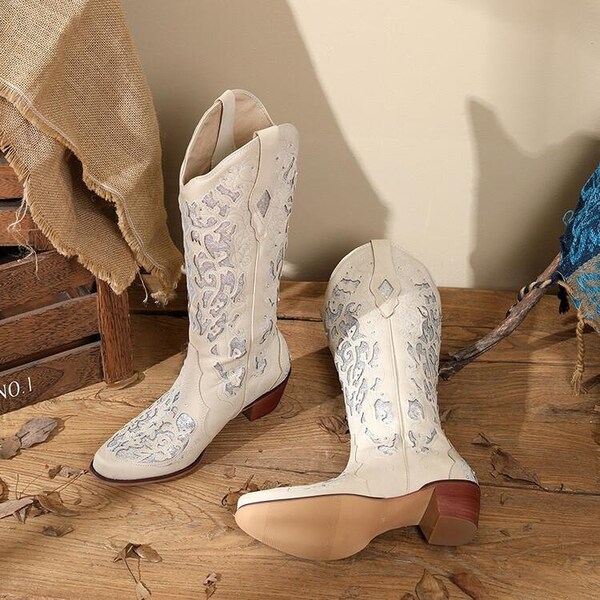 Cream Cowboy Boots Etsy