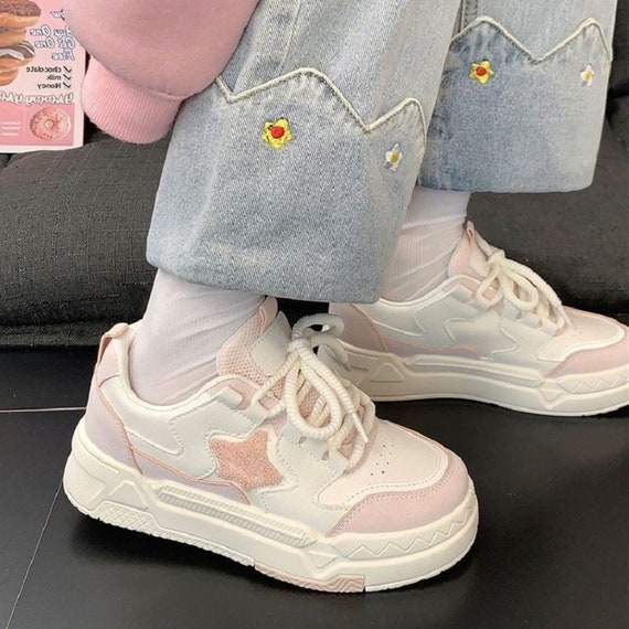 Cute Star Patch Platform Sneakers Aesthetic Lace up Shoes - Etsy