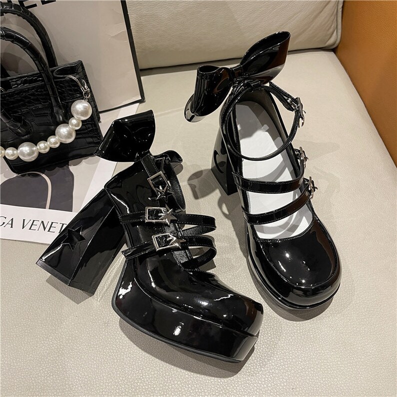 White Shoes Black Platform Japanese Style High Height - Etsy