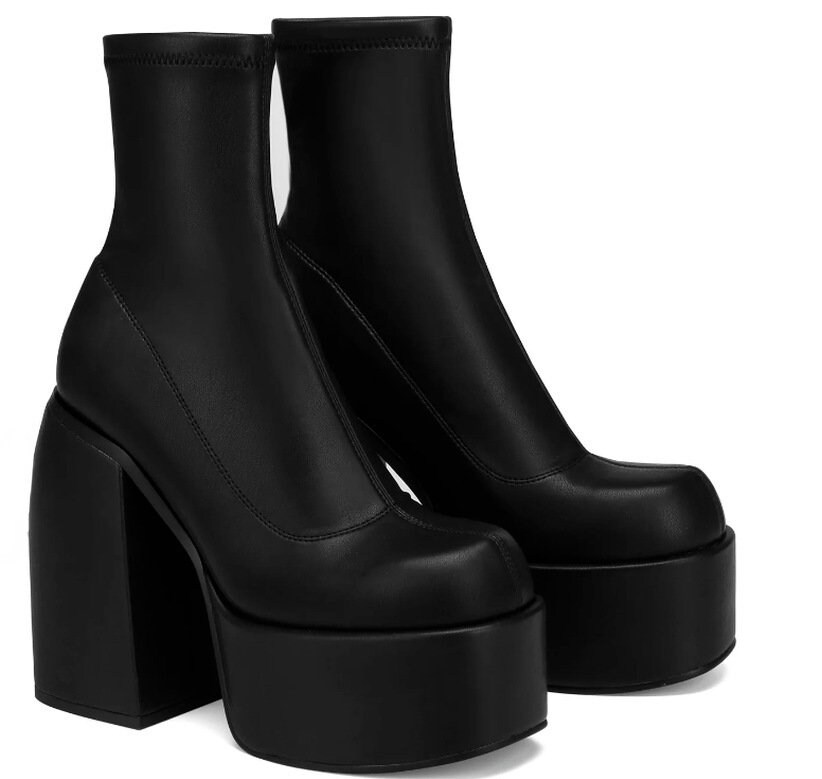 Adults Retro Heeled Ankle Denim Black Boots Platform Heels - Etsy