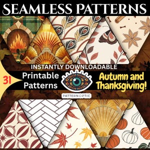 Autumn Seamless Pattern Bundle: Rustic Thanksgiving Digital Papers (Commercial Use, PNG, 2000x2000px, 7zip Files)