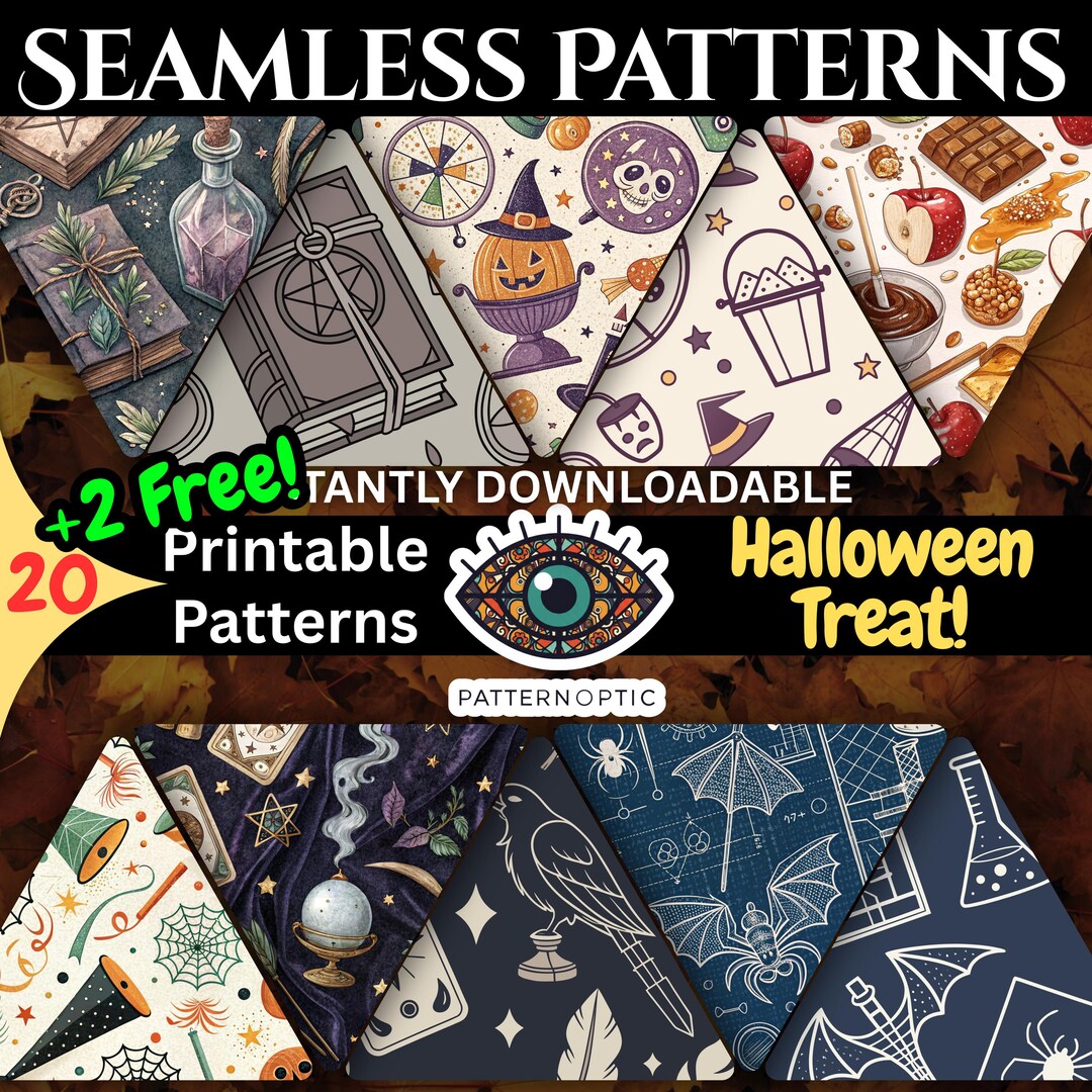 Vintage Halloween Seamless Pattern Bundle: Retro Spooky Digital Paper ...