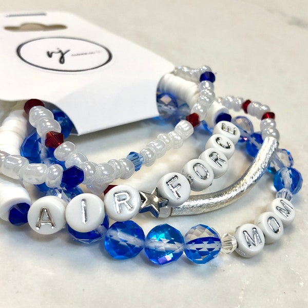 Air Force Mom Bracelet Set | Custom Word Bracelet | Gifts for Mom