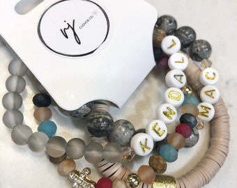 Customizable Bracelet Stack | Bracelets with Kids’ Names | Customized Gifts for Her