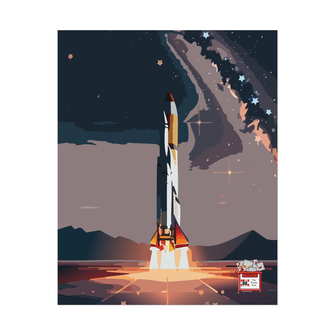 The Puzzle Drop - Space Rocket Art Print, Retro Wall Decor, Unique Gift ...