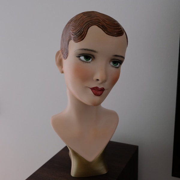 Manichino Mannequin Cappello Testa Art Deco anni '30 Modren Art Nouveau Moda Busto Design proprio PLA Busto 3D Dipinto a mano Testa retrò Scultura