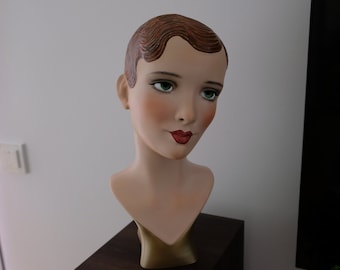 Mannequin hat head art deco 30s modren art nouveau fashion bust own design PLA 3D bust hand-painted retro head sculpture