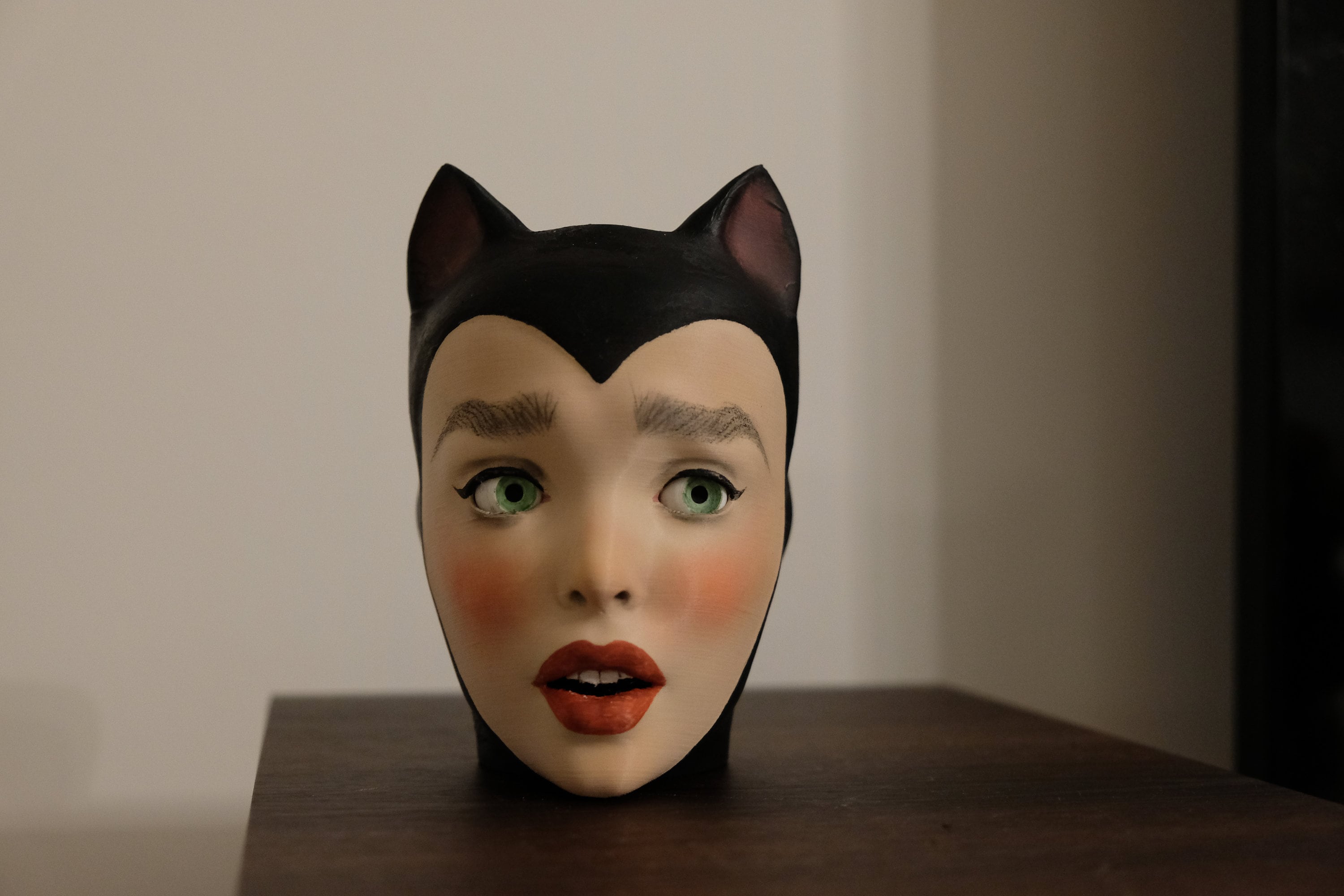 small planter halloween vamp witch pla 3d pin up vintage retro hand painted own design woman head 50s bust 40s flower pot plant cat woman
