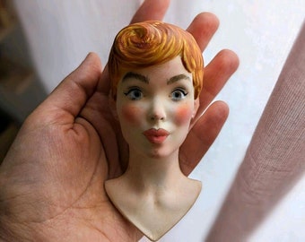 Decorative fridge magnet bust own design PLA 3D home decoration pin up bust portrait hand-painted retro head sculpture art woman