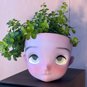 bewegende ogen plantenbak anime cadeau pla 3d pin up vintage retro handgeschilderd eigen ontwerp vrouwenhoofd 50s buste 40s bloempot plant kat vrouw