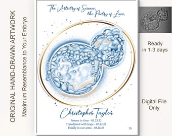 Arte de acuarela personalizado de embriones de FIV: Regalo personalizado para la habitación de un bebé (descarga digital)