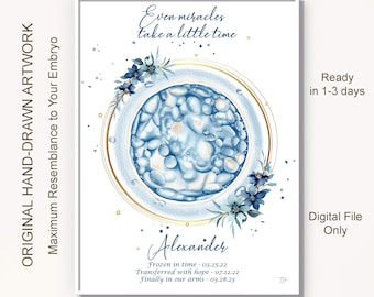 Arte de acuarela personalizado de embriones de FIV: Decoración personalizada para habitación infantil (descarga digital)