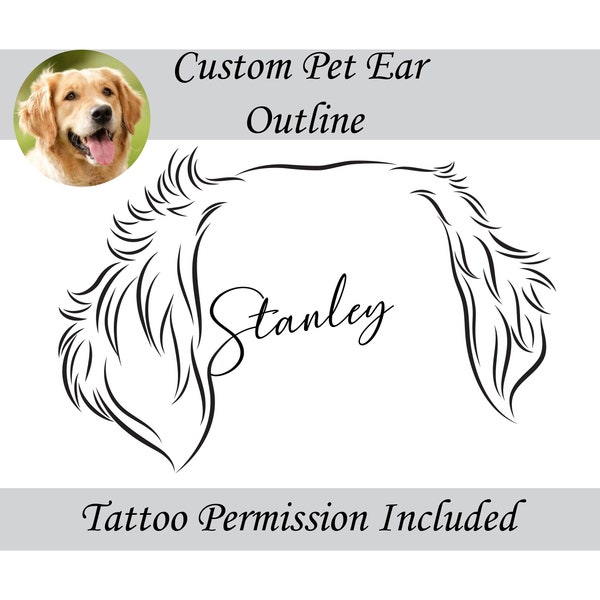 Custom Pet Ear Outline Drawing, Dog Ears Drawing, Pet Ear Tattoo Outline, Pet loss gift, Personalized Gift