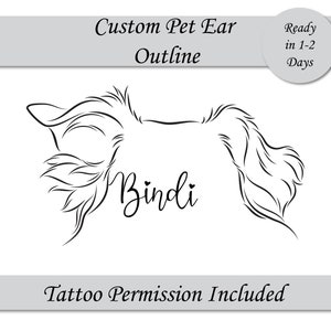 Custom Pet Ear Outline Drawing Dog ears outline Pet Tattoo Design Pet Loss Gift Puppy ears Personalized tattoo Gift Custom tattoo Cat ears