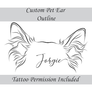 Custom Pet Ear Outline Drawing, Dog Ears Drawing, Pet Ear Tattoo Outline, Pet loss gift, Personalized Gift