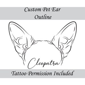 Benutzerdefinierte Katzenohr Tattoo-Design Umriss-Zeichnung Tattoo-Komission Katze Verlust Geschenk Personalisiertes Geschenk Katzenmama Geschenke Haustier-Memorial-Katzen-Umriss SVG