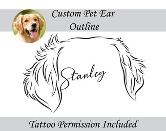 Custom Pet Ear Outline Drawing, Dog Ears Drawing, Pet Ear Tattoo Outline, Pet loss gift, Personalized Gift