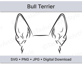 Bull Terrier Dog Ears SVG | Minimal Line Art Dog Ear Design | Digital Download