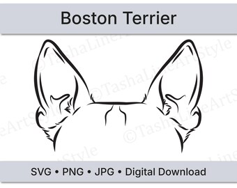Boston Terrier Dog Ears SVG | Minimal Line Art Dog Ear Design | Digital Download