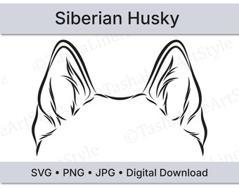Siberian Husky Dog Ears SVG | Minimal Line Art Dog Ear Design | Digital Download