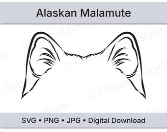 Alaskan Malamute Dog Ears SVG | Minimal Line Art Dog Ear Design | Digital Download