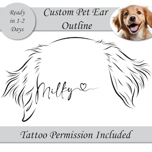 Dog Ear Outline, Custom Pet One Line Drawing, Pet Ear Tattoo Design, Pet Loss Gift, Personalized Tattoo