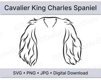 Cavalier King Charles Spaniel Ears Line Art SVG | Minimalist Dog Design (Digital Download)