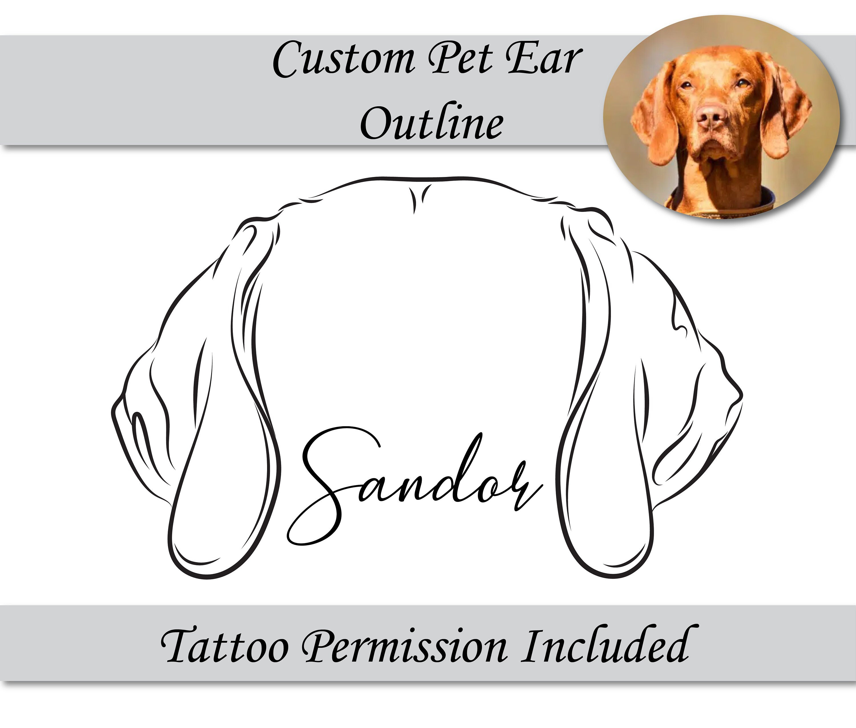 カスタム犬耳アウトライン描画：ペットメモリアルタトゥーデザイン（デジタルダウンロード） - Etsy 日本, image size:3000x2550