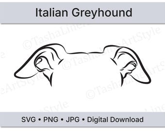 Italian Greyhound Dog Ears SVG | Minimal Line Art Dog Ear Design | Digital Download