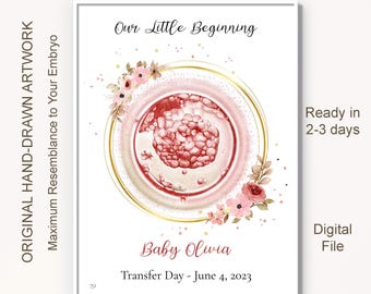 Embryo Transfer Day Gift, Custom IVF Embryo Drawing, Personalized Fertility Milestone Print