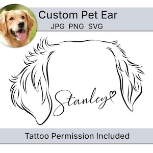Dessin personnalisé du contour des oreilles d'animal de compagnie, conception de tatouage commémoratif de chien, cadeau personnalisé, fichier numérique