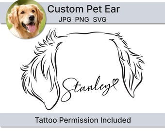 Custom Pet Ear Outline Drawing, Dog Memorial Tattoo Design, Personalized Gift, Digital File