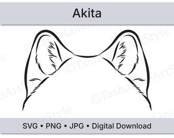 Akita Dog Ears SVG | Minimal Line Art Dog Ear Design | Digital Download