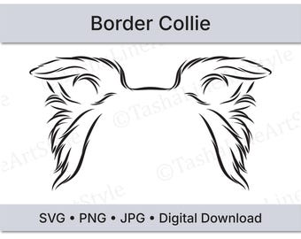 Border Collie Dog Ears SVG | Minimal Line Art Dog Ear Design | Digital Download