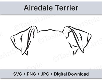 Airedale Terrier Dog Ear Line Art SVG, Minimalist Dog Ears Design, Digital Download