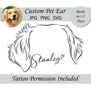 Custom Pet Ear Outline Drawing Dog Ears Drawing Pet Ear Tattoo Outline Pet Loss Gift Hand Drawn Dog Owner Gift Pet Memorial Tattoo SVG file
