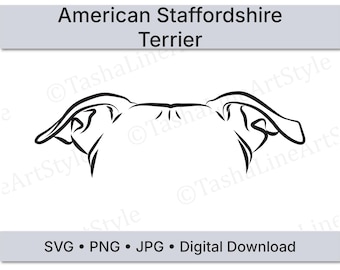 American Staffordshire Terrier Dog Ears SVG | Minimal Line Art Dog Ear Design | Digital Download