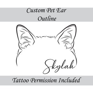 Katze Ohr Gliederung benutzerdefinierte Tattoos Minimalist Linie Kunst Zeichnung Haustier Verlust Geschenk personalisierte Katze Mama Geschenke Haustier Erinnerung Tattoo Design digitale Datei