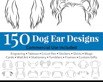 Dog Breed Ear Line Art SVG Bundle: 150 Designs Laser Engraving (Commercial Use, Digital)