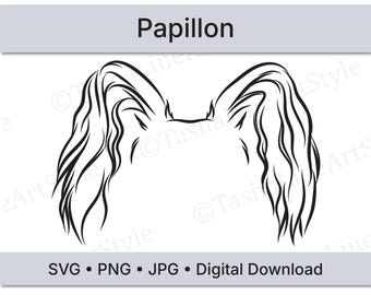 Papillon Dog Ears SVG | Minimal Line Art Dog Ear Design | Digital Download