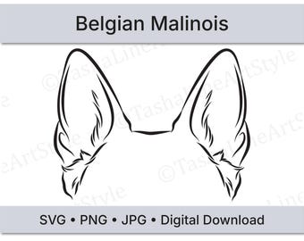 Belgian Malinois Dog Ears SVG | Minimal Line Art Dog Ear Design | Digital Download